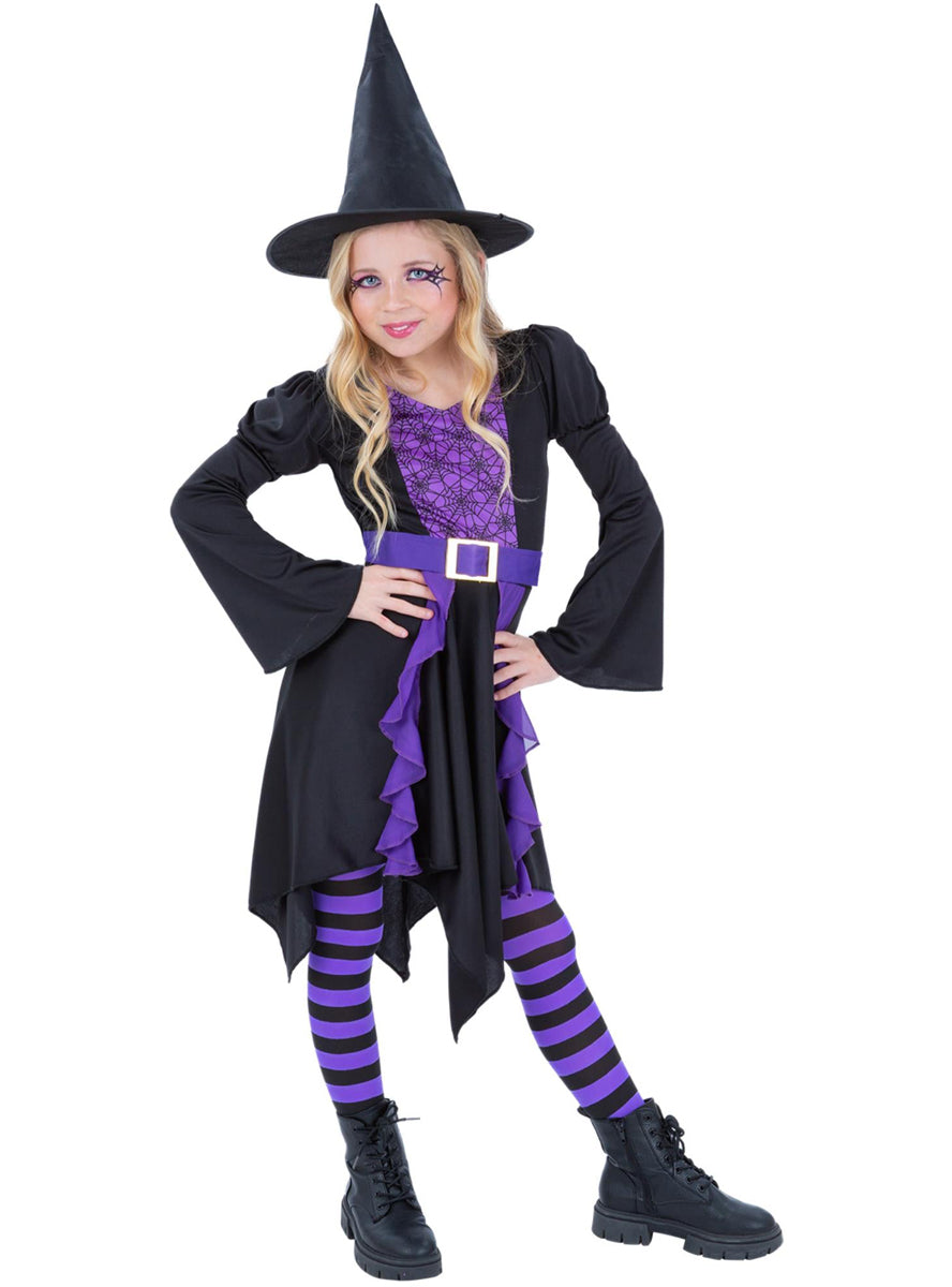 girls halloween purple and black witch outfit - alternative image