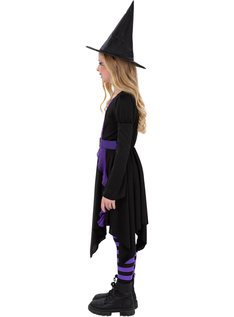 girls halloween purple and black witch outfit - Side image