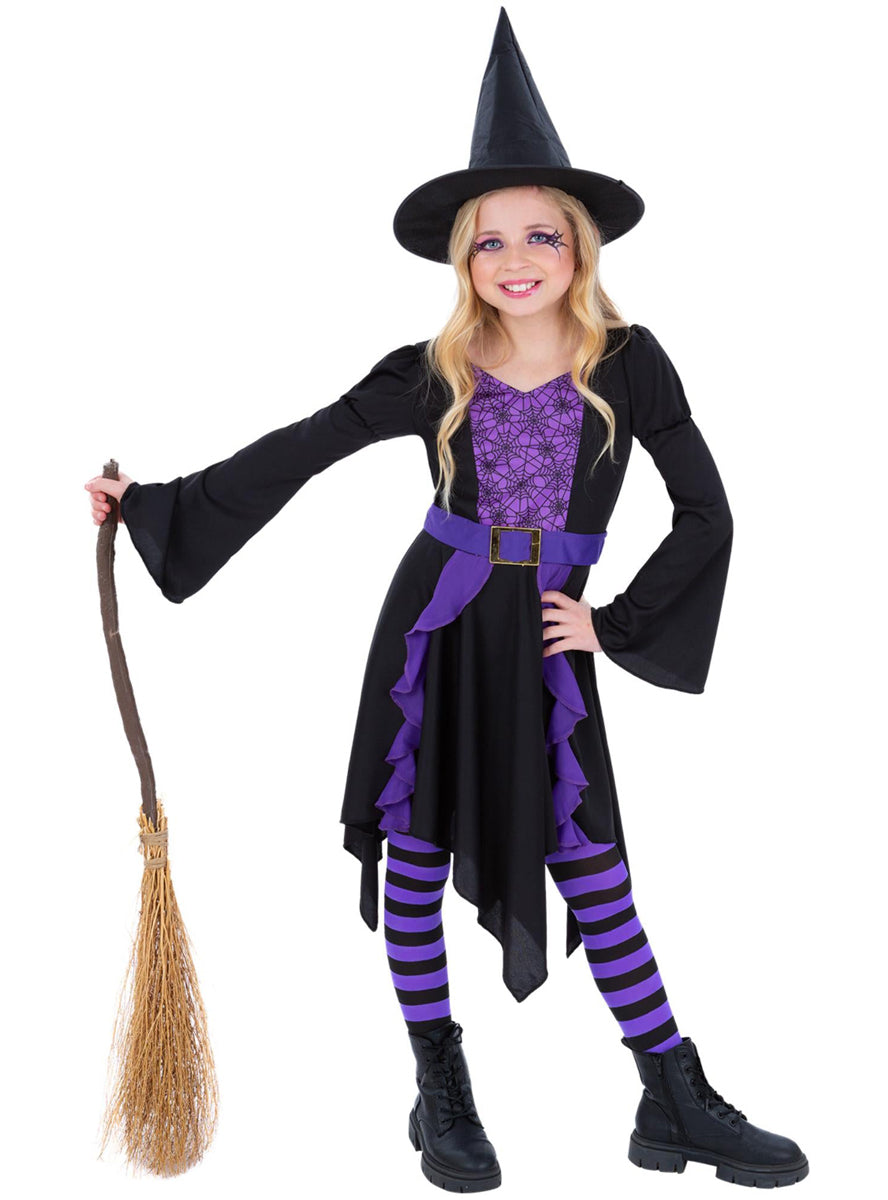 girls halloween purple and black witch outfit - Main image