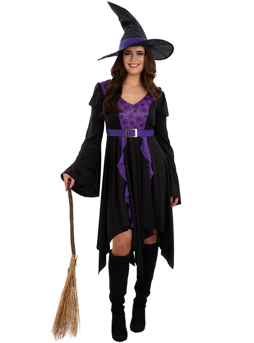 Plus Size Womens Black And Purple Witch Halloween Costume - Alternative Image