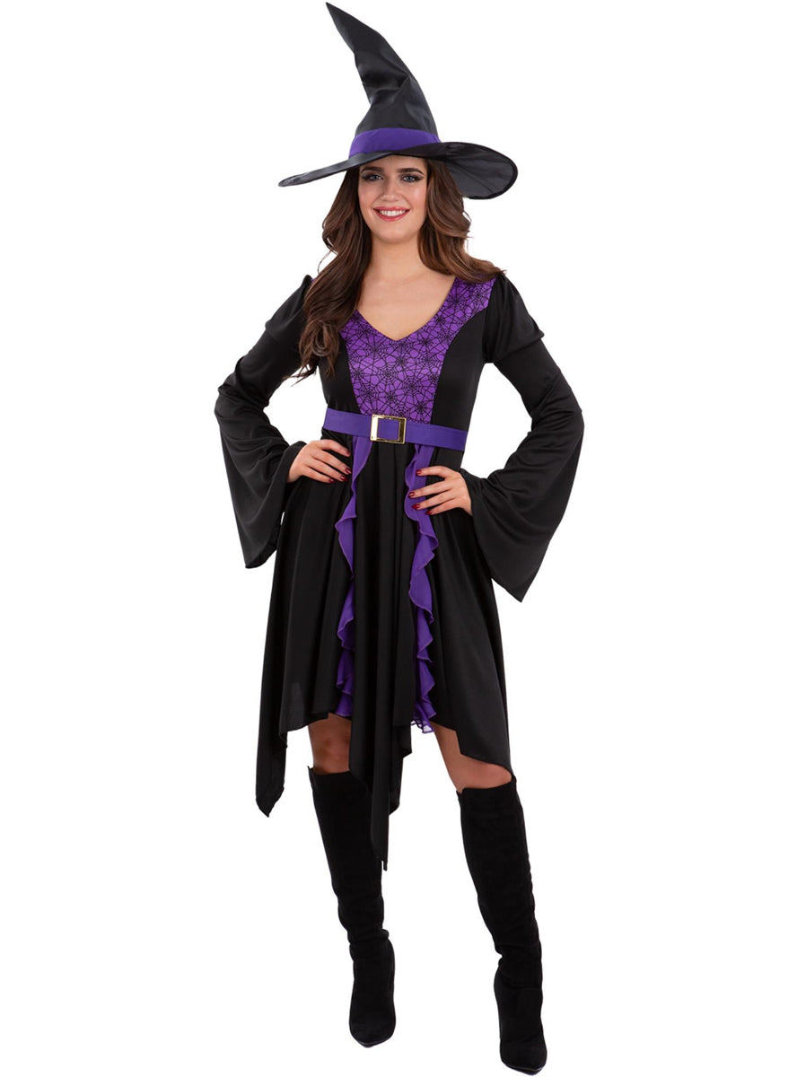 Plus Size Womens Black And Purple Witch Halloween Costume - Main Image