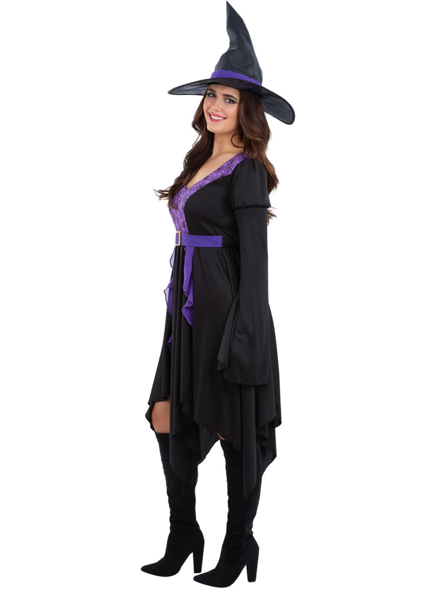 Plus Size Womens Black And Purple Witch Halloween Costume - Side Image
