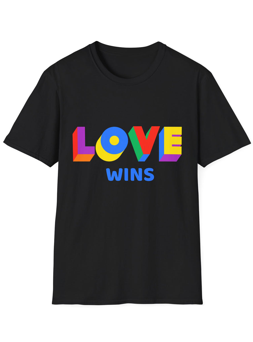 Pride Loves Wins Adults Black TShirt - Front Image