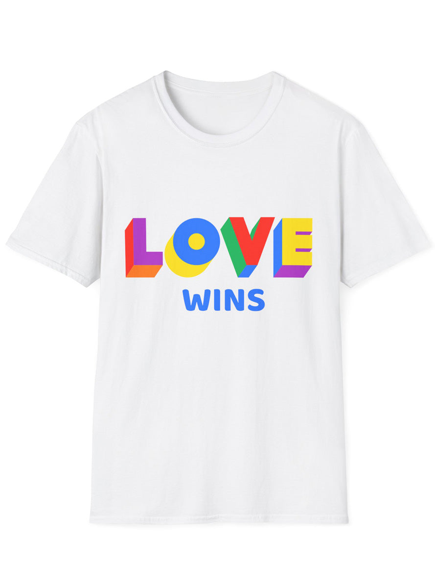 Pride Loves Wins Adults White Plus Size TShirt - Front Image