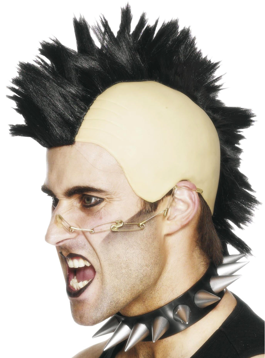 Mens Black Punk Rocker Mohawk Costume Wig