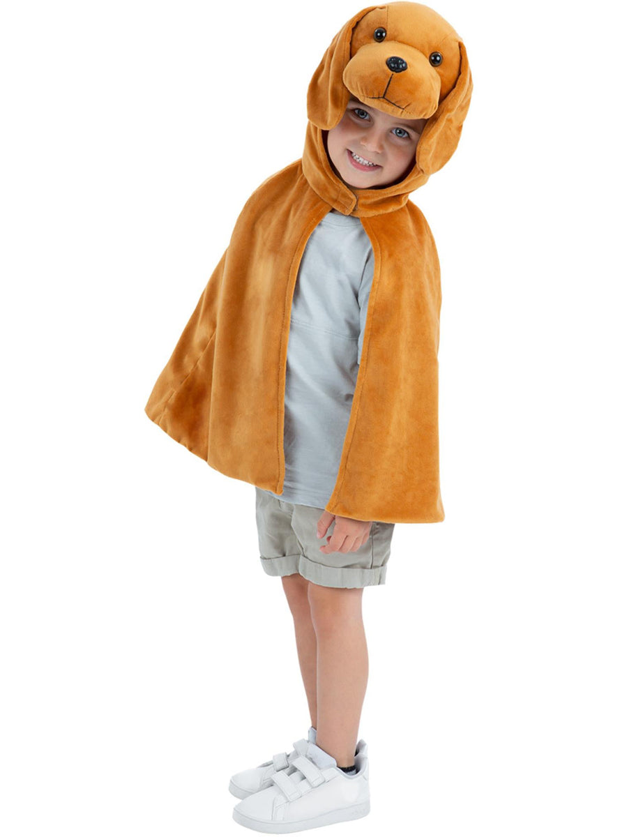 Kids Brown Dog Plush Hooded Costume Cape - Alternative Image