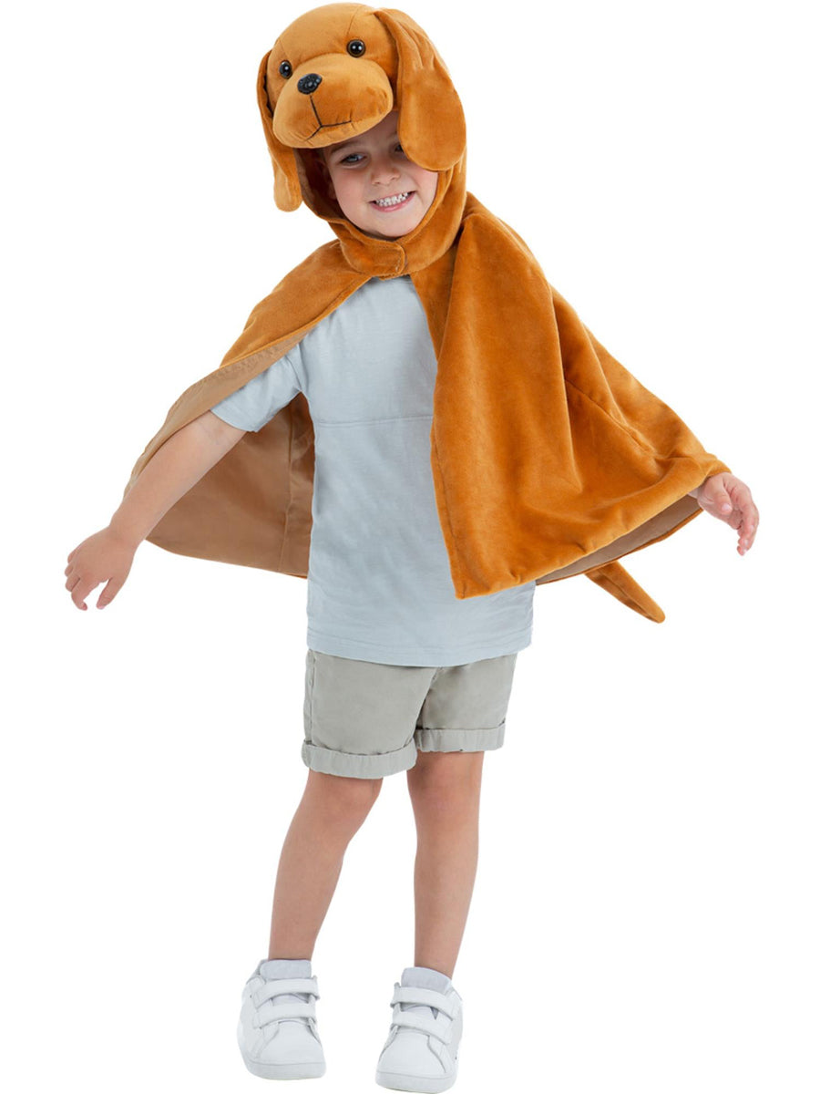 Kids Brown Dog Plush Hooded Costume Cape - Main Image