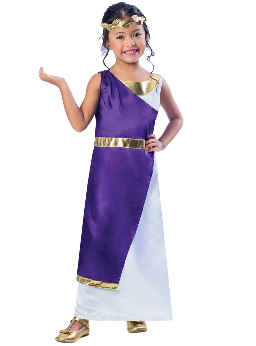 Ancient Roman Girls Purple Toga Costume - Main Image