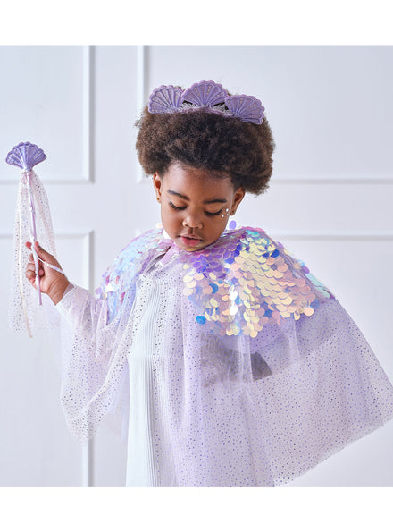 Purple Sparkly Girls Deluxe Mermaid Costume Cape - Main Image
