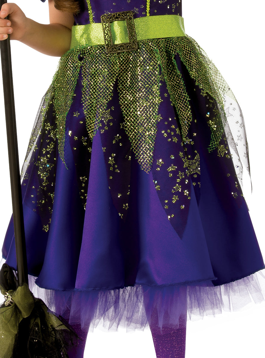 Purple And Green Witch Girls Halloween Costume - Close Image 2