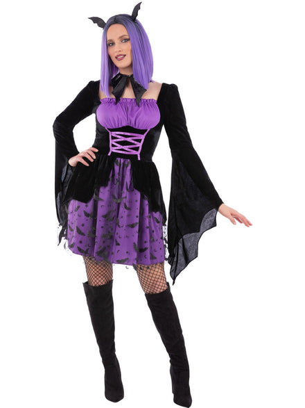 Purple Halloween Vampire Bat Plus Size Womens Costume - Main Image
