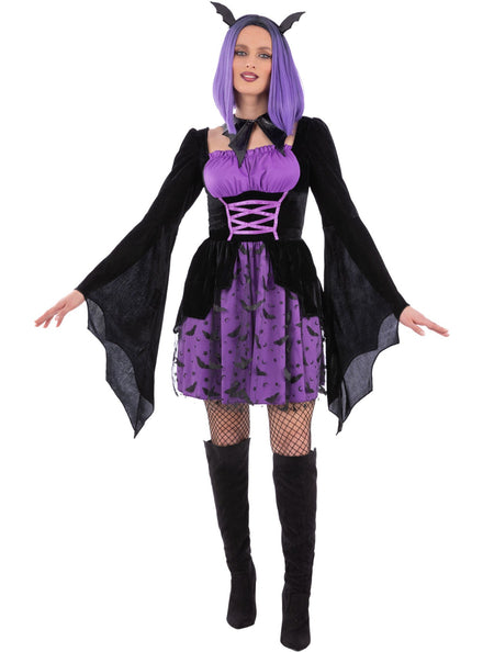 Purple Halloween Vampire Bat Costume for Women - Main Image