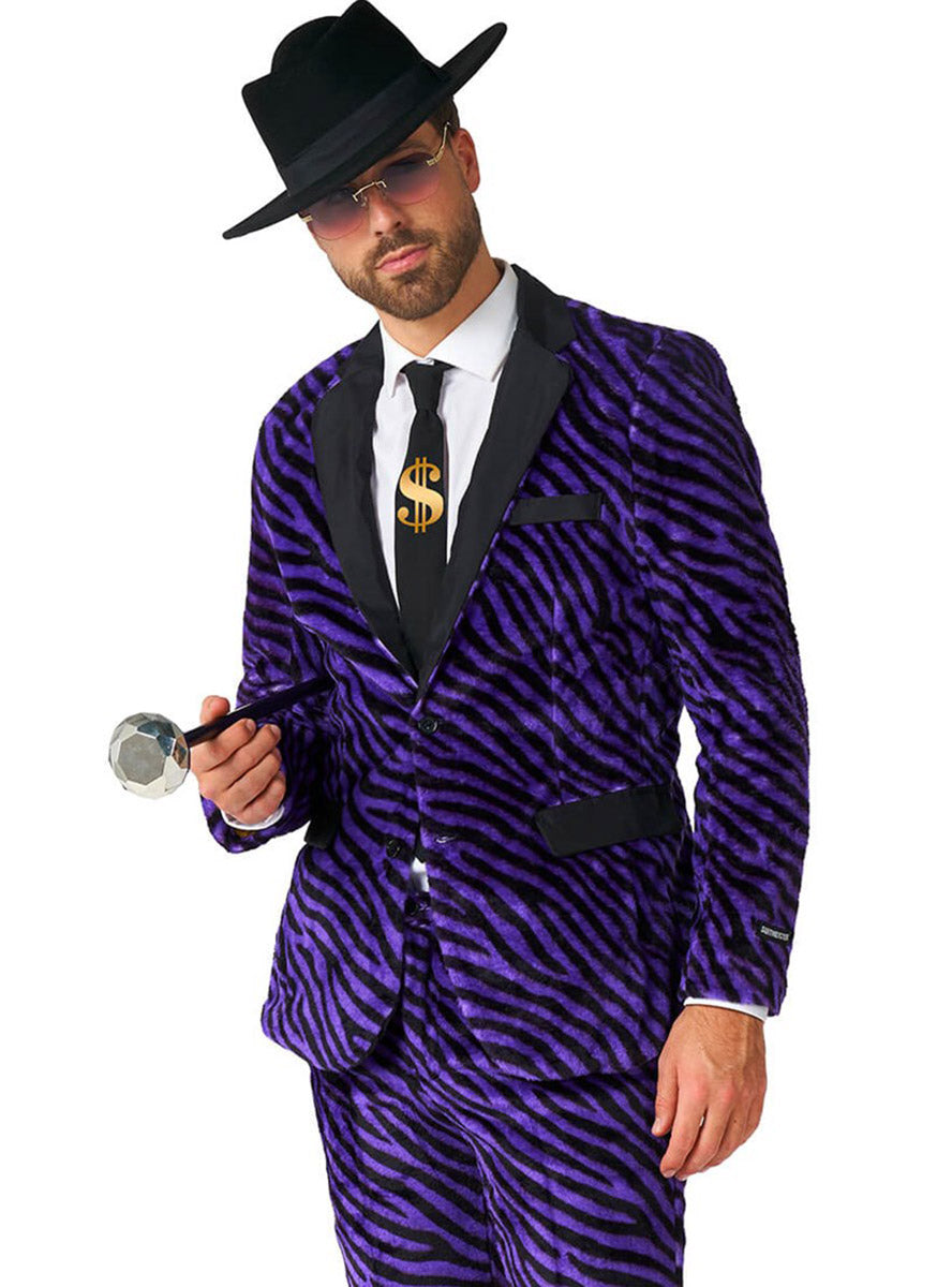 Close Image of Purple Zebra Print Mens Pimp Costume Suit