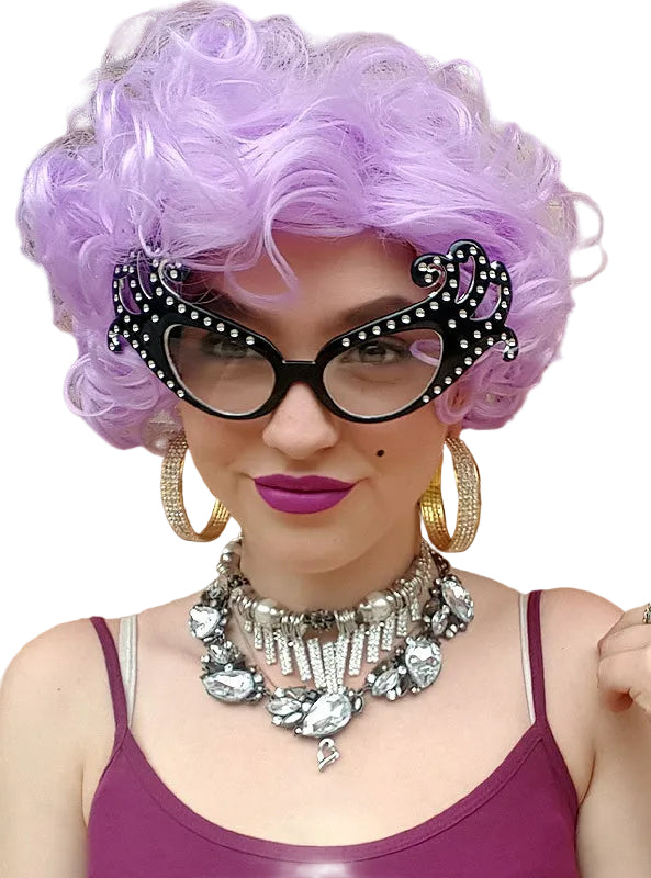 Purple Dame Womens Short Curly Costume Wig - Alternative Image