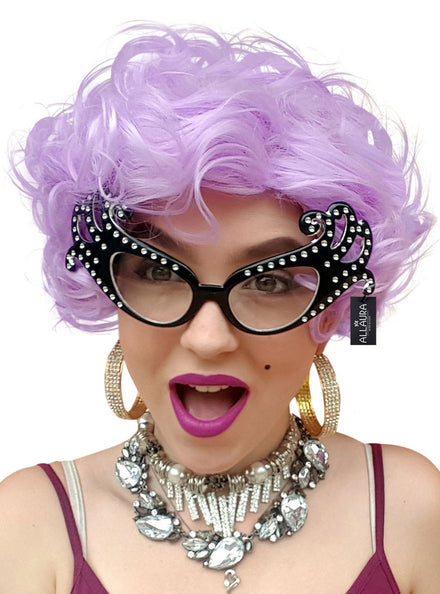 Purple Dame Womens Short Curly Costume Wig - Main Image