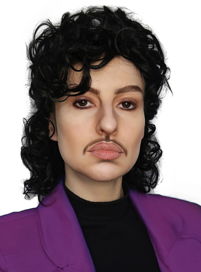 Purple Princess Mens Short Black Curly Costume Wig - Alternative Image 1
