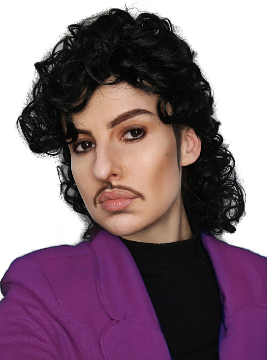 Purple Princess Mens Short Black Curly Costume Wig - Alternative Image 2