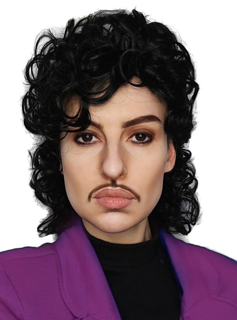 Purple Princess Mens Short Black Curly Costume Wig - Main Image