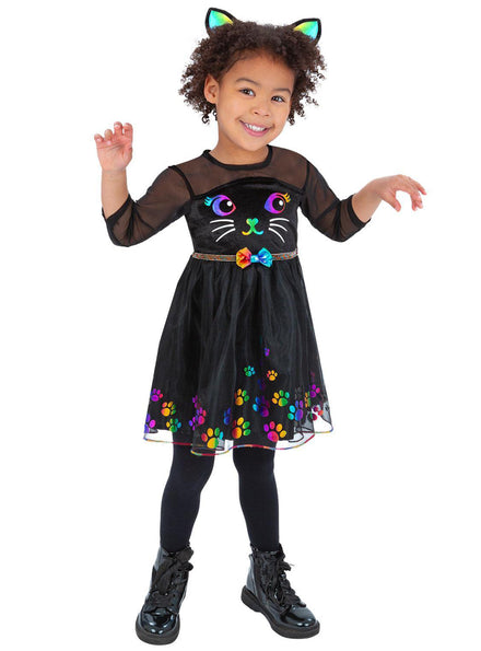 girls black cat halloween costume - Main image