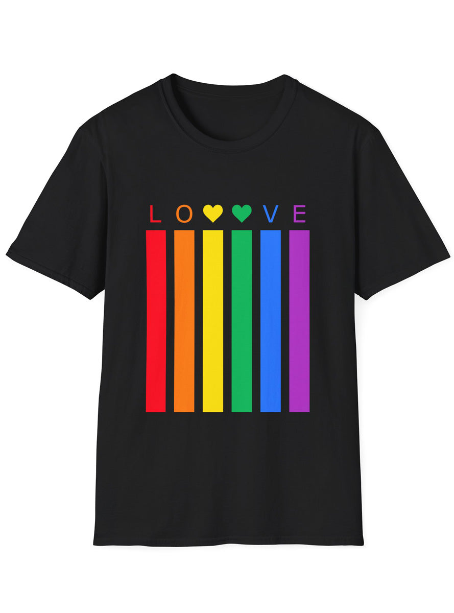 Rainbow Love Bars Adults Black Plus Size TShirt - Front Image