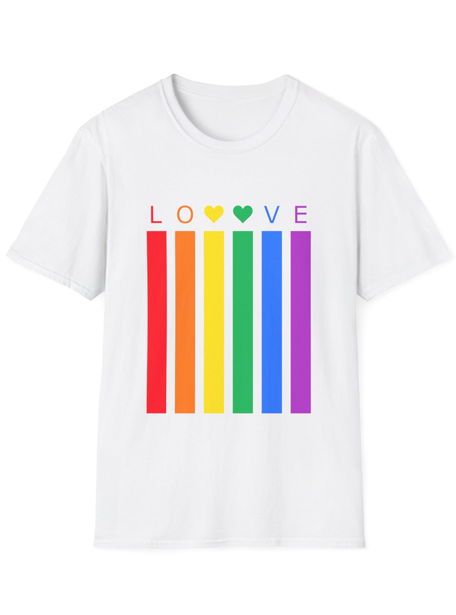 Rainbow Love Bars Adults White TShirt - Front Image