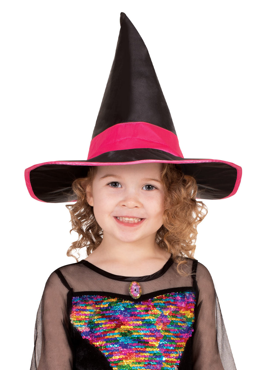 Sequined Rainbow Witch Girls Halloween Costume - Close Image