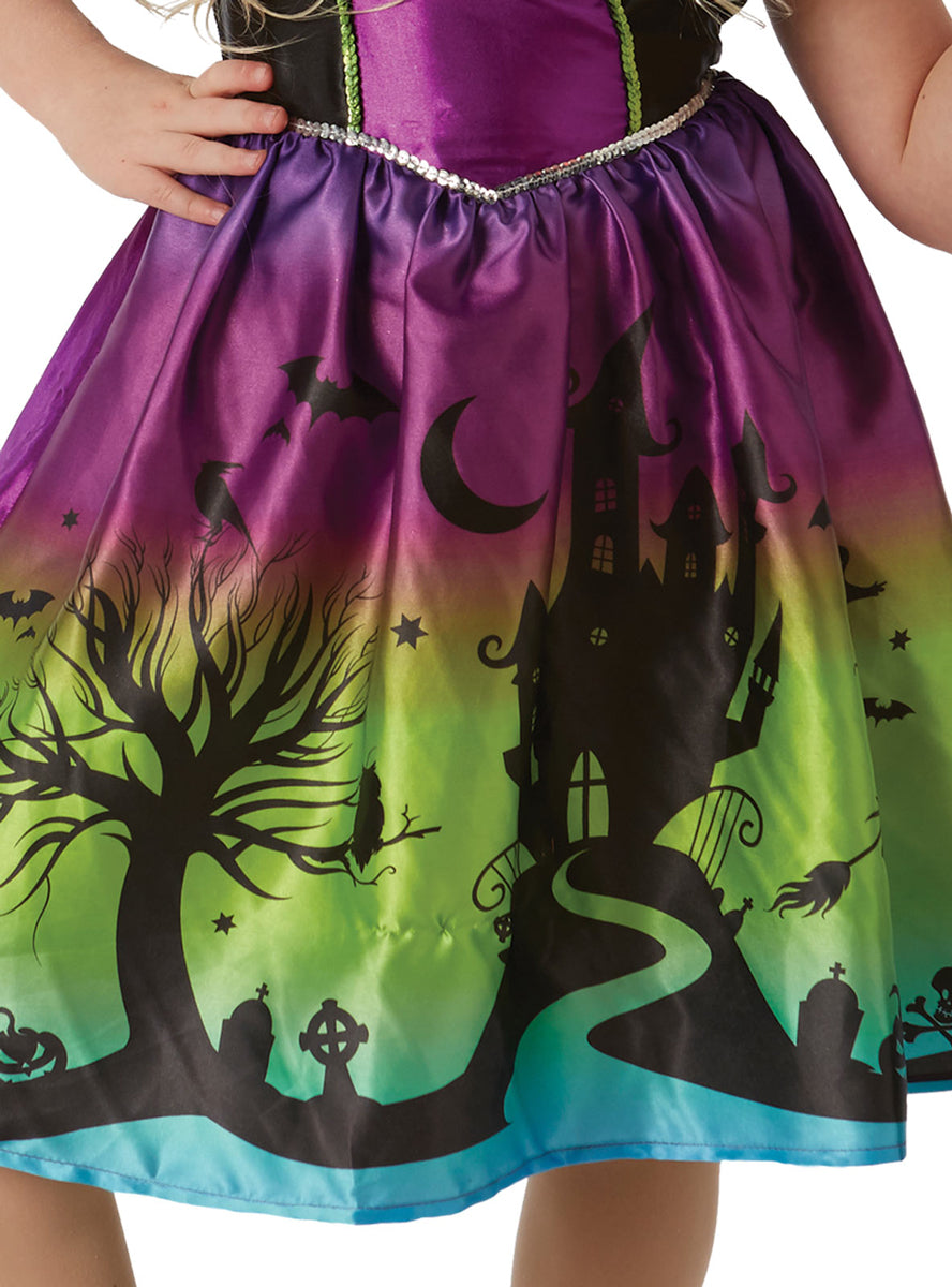 Girls Purple And Green Ombre Witch Halloween Costume - Close Image 2