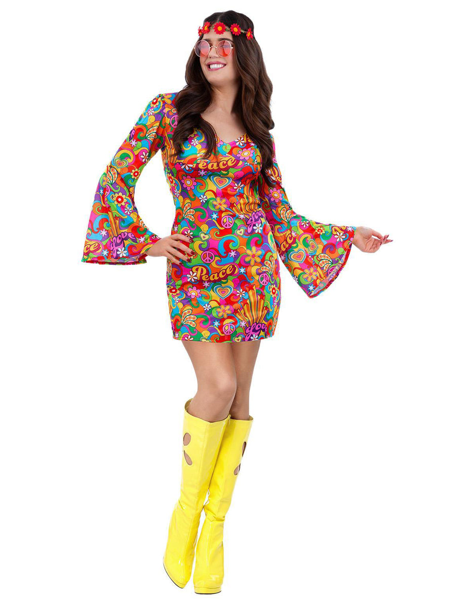 Womens plus size 1960s psychedelic hippie costume - Main image