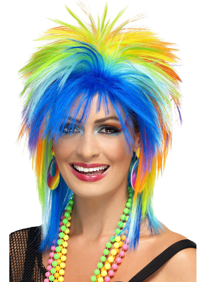 80s Rainbow Mullet Punk Costume Wig