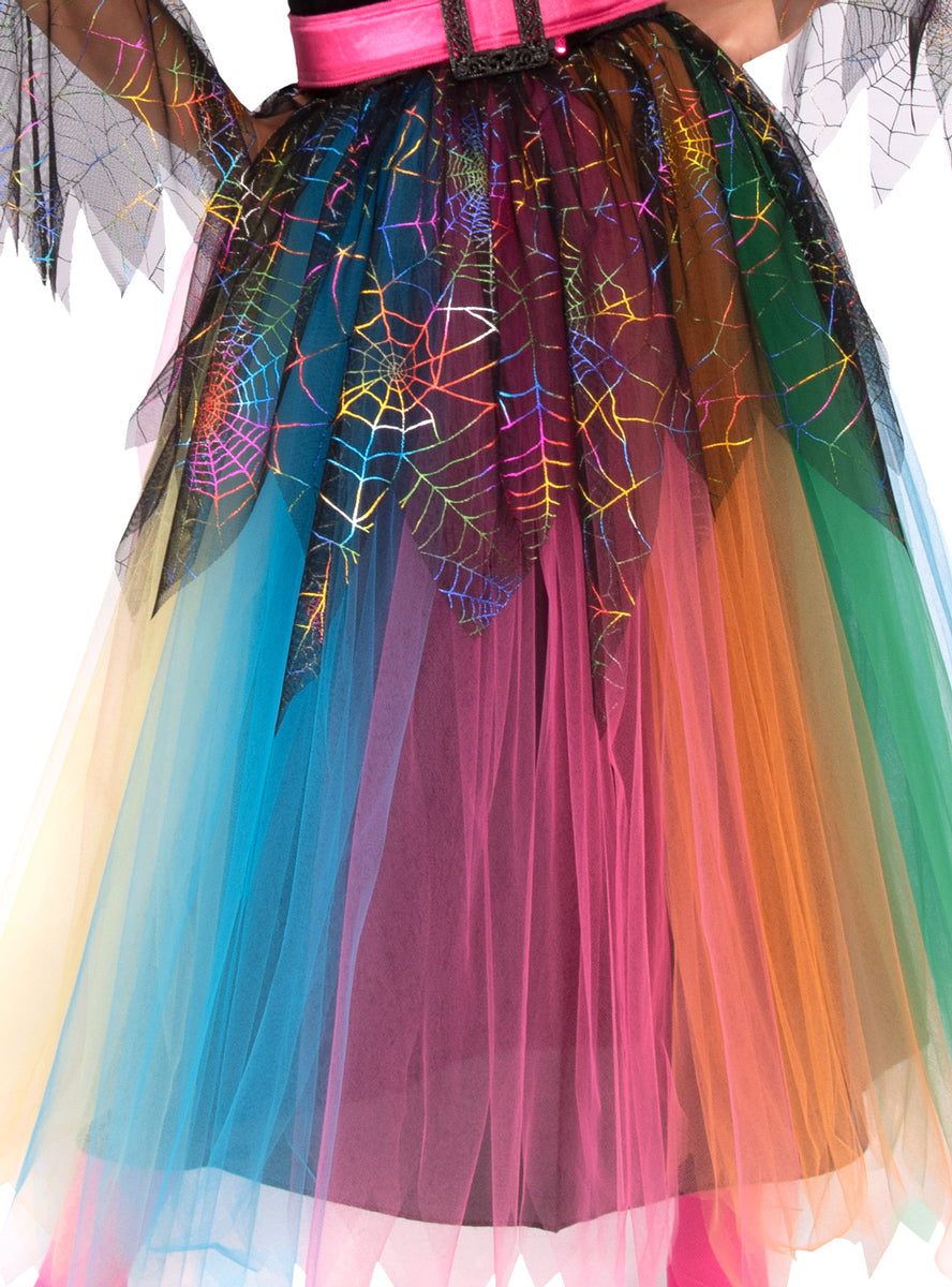 Girls Rainbow Spider Witch Halloween Costume - Close Image 2