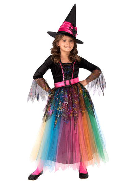 Girls Rainbow Spider Witch Halloween Costume - Main Image