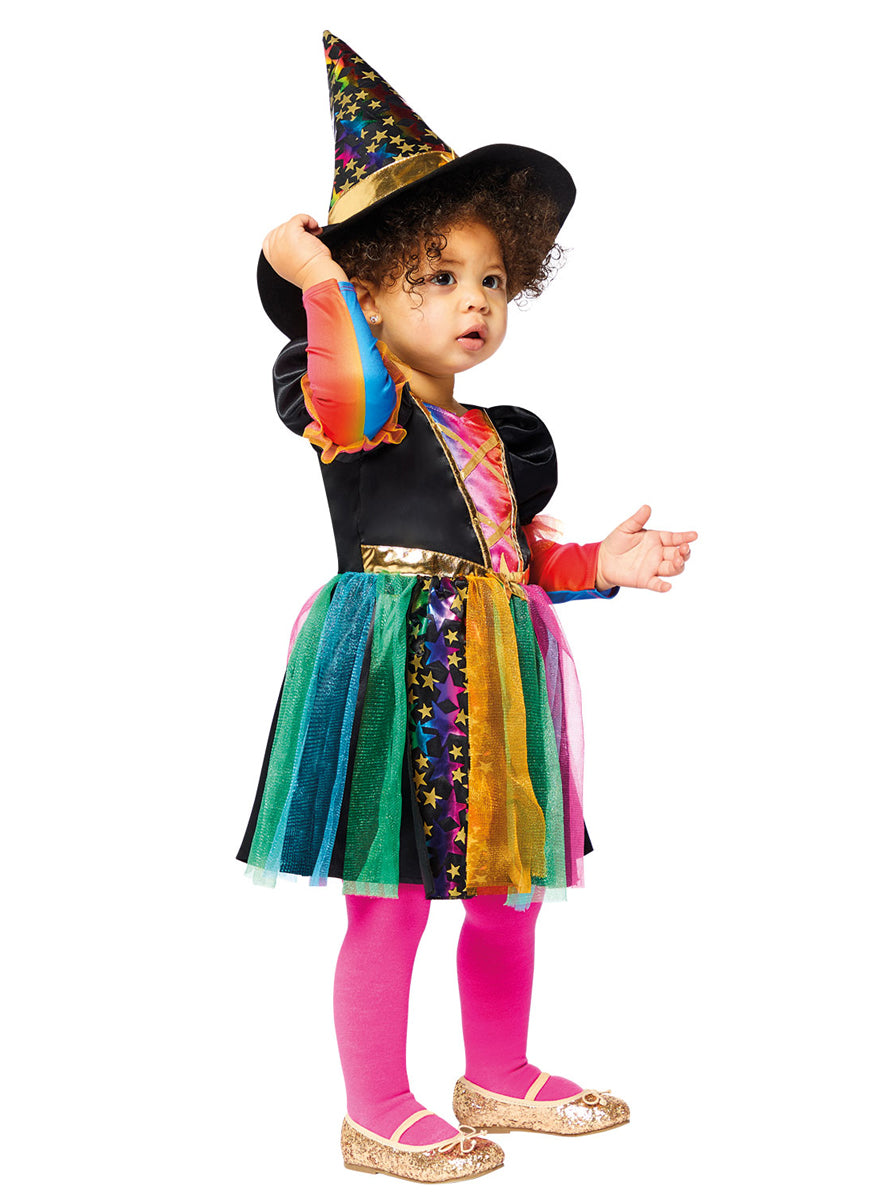 Girls Rainbow Tutu Witch Halloween Costume - Side Image