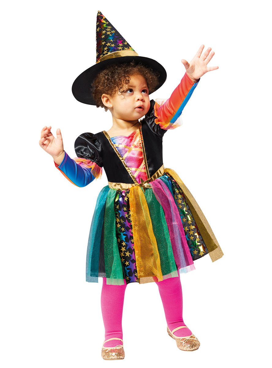 Toddler Girls Rainbow Tutu Witch Halloween Costume - Main Image