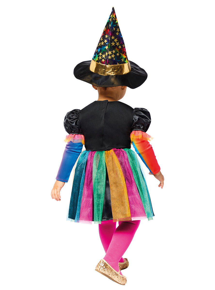 Toddler Girls Rainbow Tutu Witch Halloween Costume - Back Image