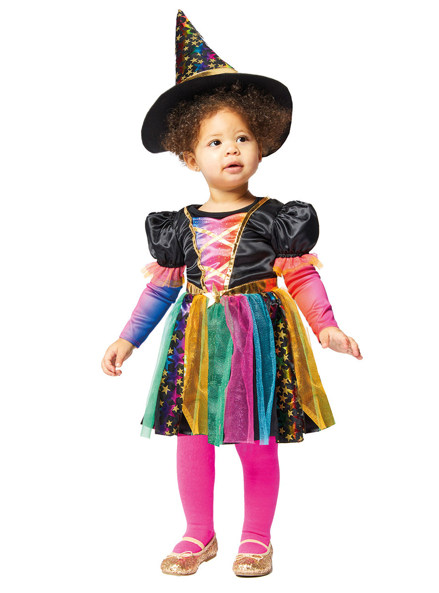 Toddler Girls Rainbow Tutu Witch Halloween Costume - Alternative Image 1