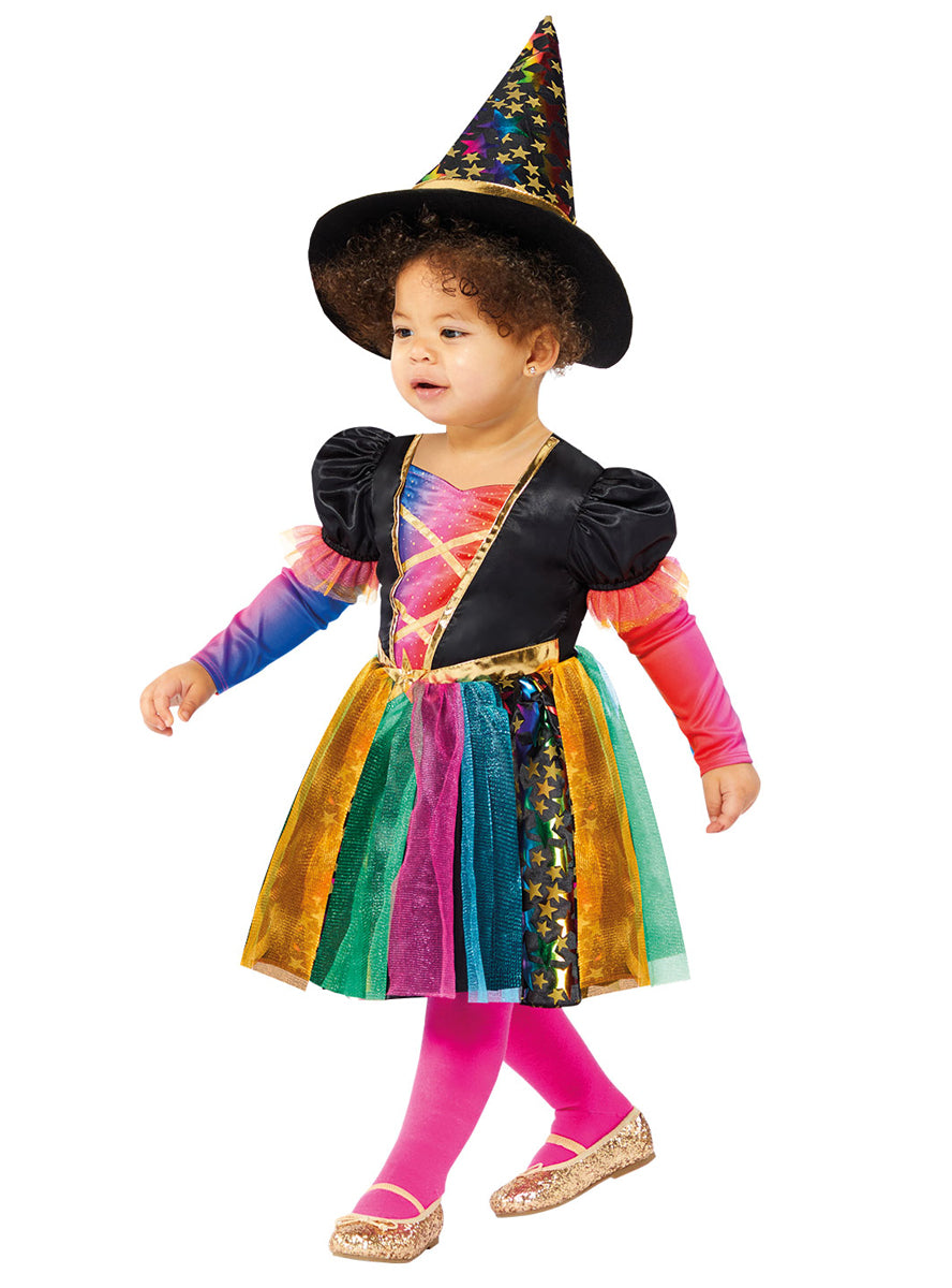 Toddler Girls Rainbow Tutu Witch Halloween Costume - Alternative Image 2