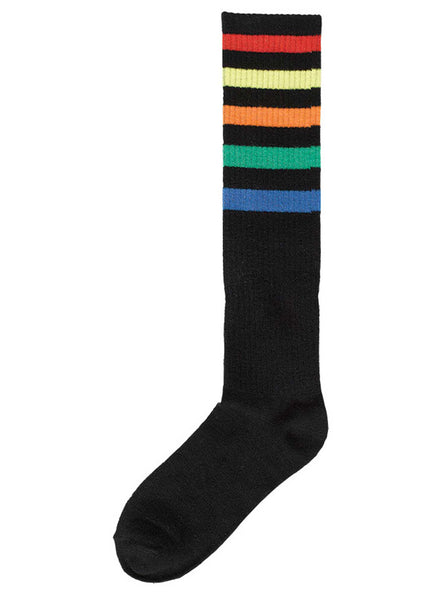 Black Knee High Socks with Rainbow Stripes