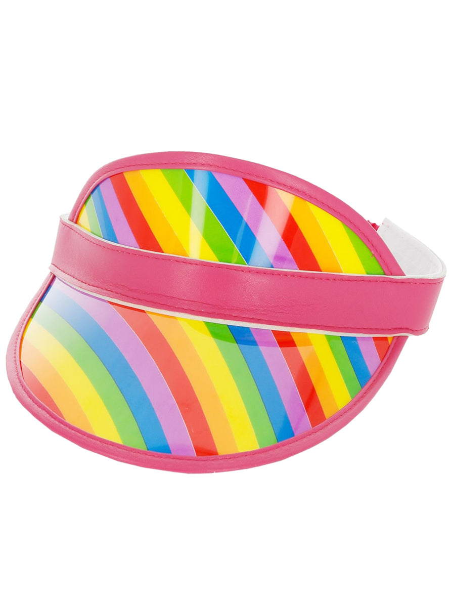 Adults Rainbow Striped 1980s Costume Visor Hat - Alternative Image