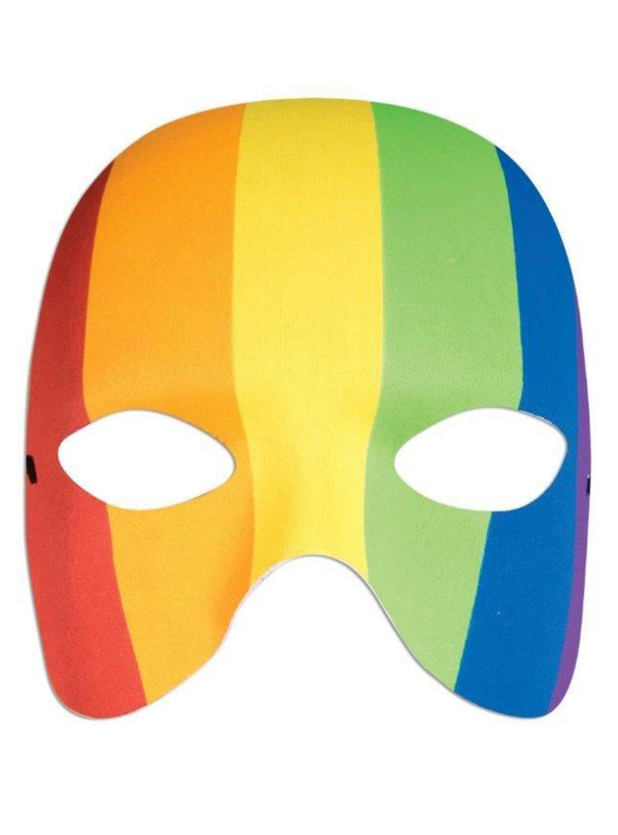 Adults Rainbow Striped Half Face Mardi Gras Costume Mask - Main Image