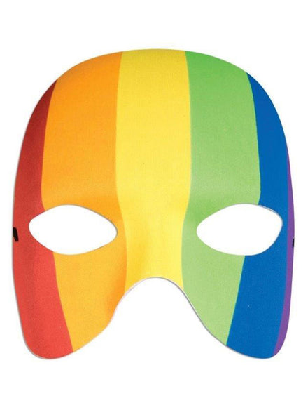 Adults Rainbow Striped Half Face Mardi Gras Costume Mask - Main Image