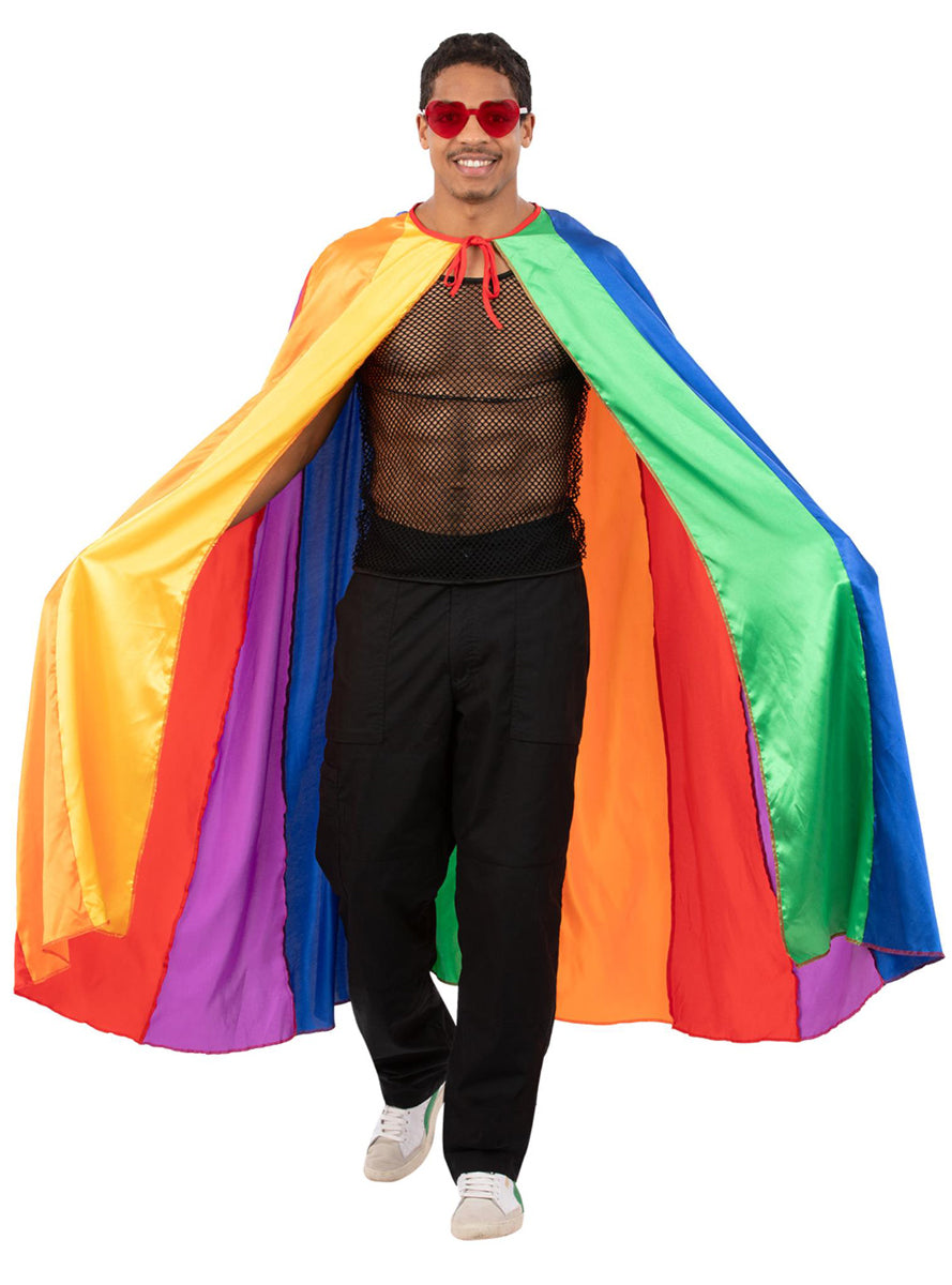 Adults Rainbow Striped Mardi Gras Costume Cape - Main Image