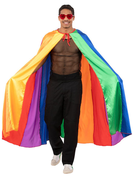 Adults Rainbow Striped Mardi Gras Costume Cape - Main Image