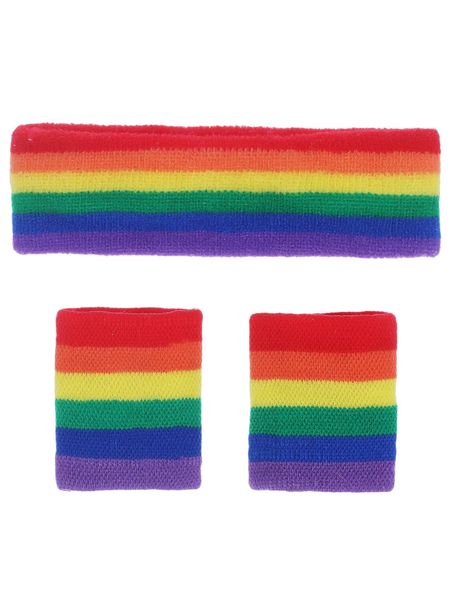 Rainbow Sweat Bands And Headband Costume Accessory Set - Alternative Image
