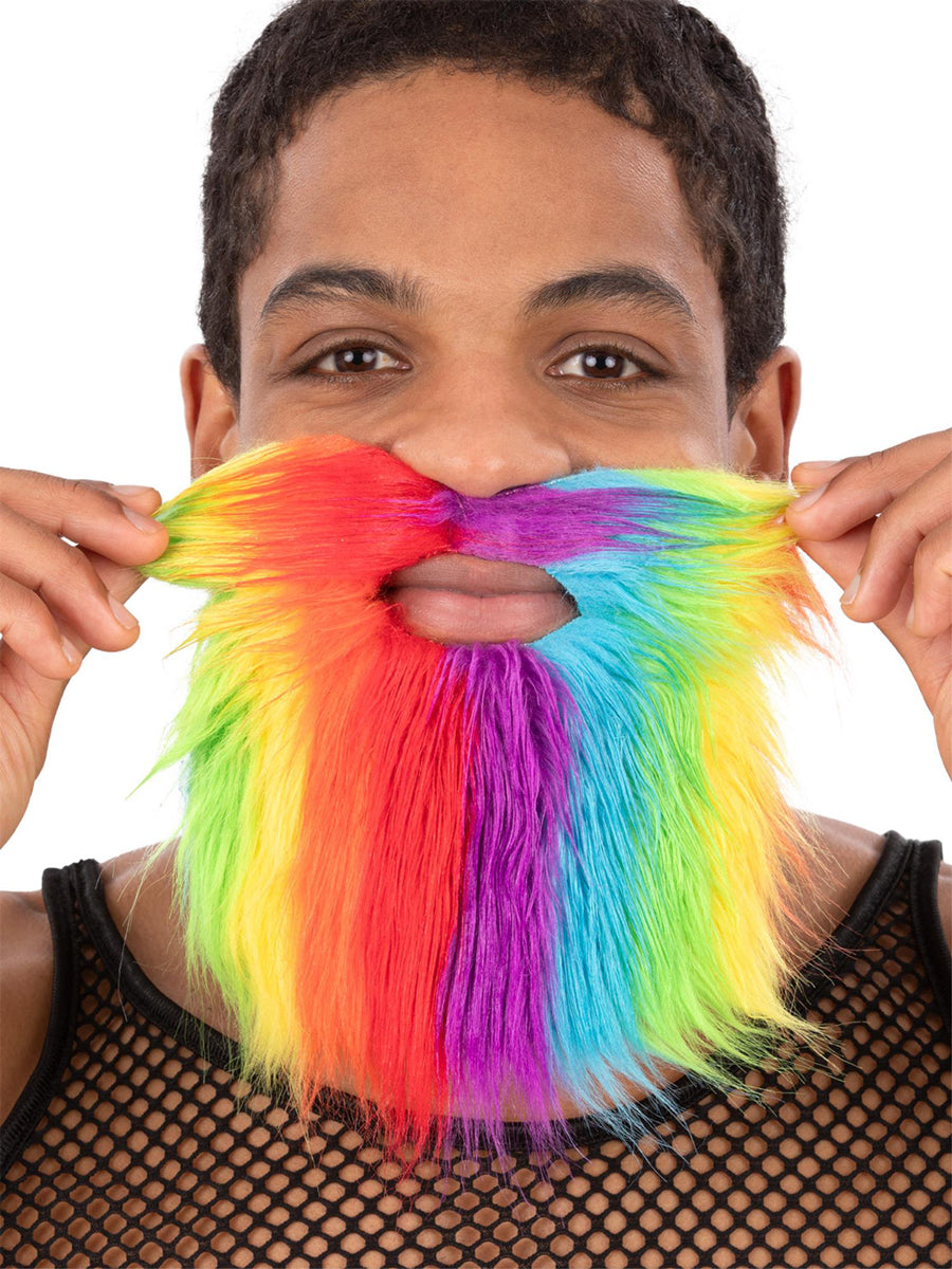 Mardi Gras Rainbow Striped Costume Beard - Main Image