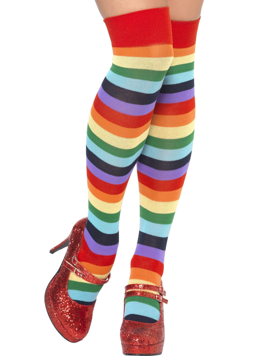 Thigh High Rainbow Striped Costume Socks