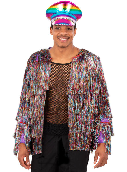 Mens Rainbow Tinsel Festival Costume Jacket - Main Image