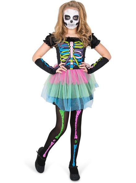 Skeleton Girls Rainbow Tutu Halloween Costume - Main Image