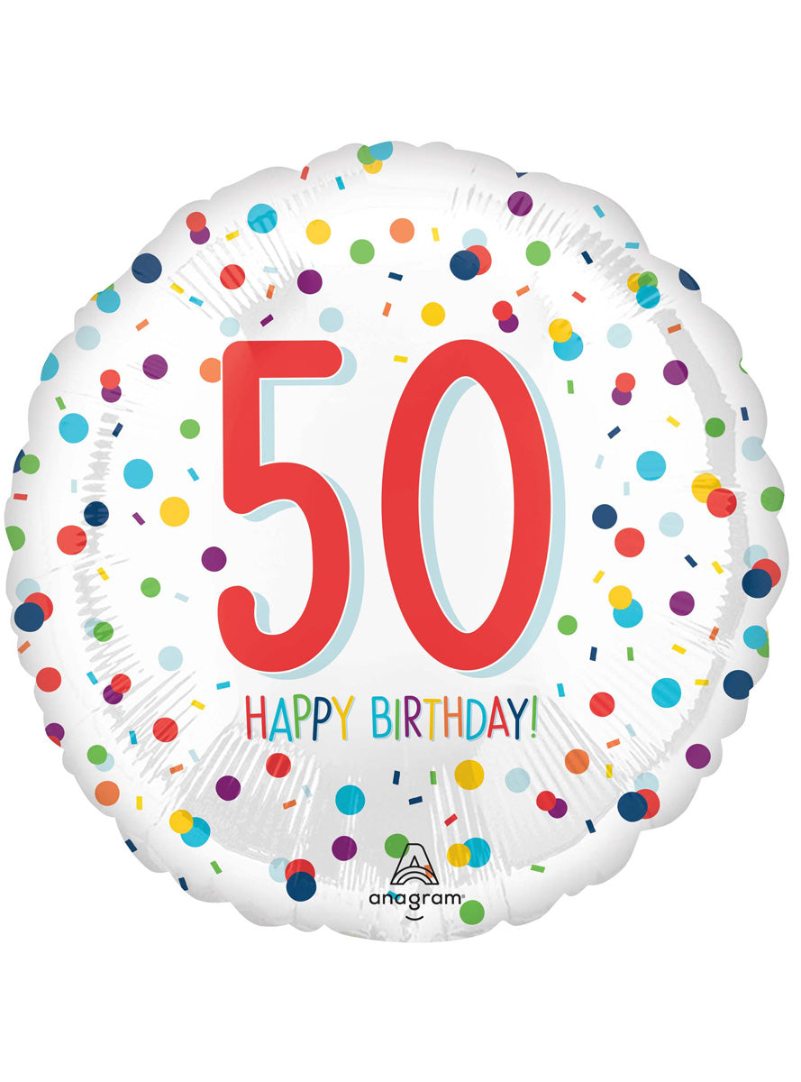 Rainbow Confetti Print 50th Birthday 45cm Round Foil Balloon - Main Image