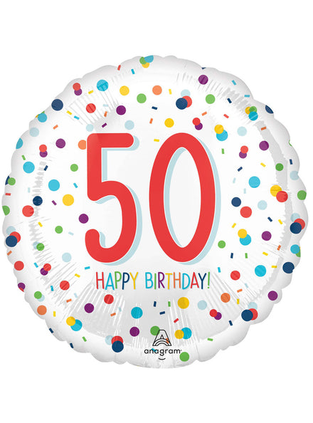 Rainbow Confetti Print 50th Birthday 45cm Round Foil Balloon - Main Image