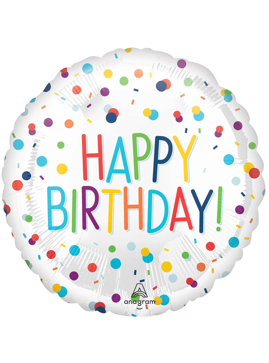 Rainbow Confetti Print Happy Birthday 45cm Round Foil Balloon - Main Image